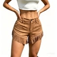 thumbnail image 5 of TEAJOPSUU Womens Retro Western Shorts High Button Waist Fringe Faux Suede Summer Shorts with Pockets Brown, 5 of 6