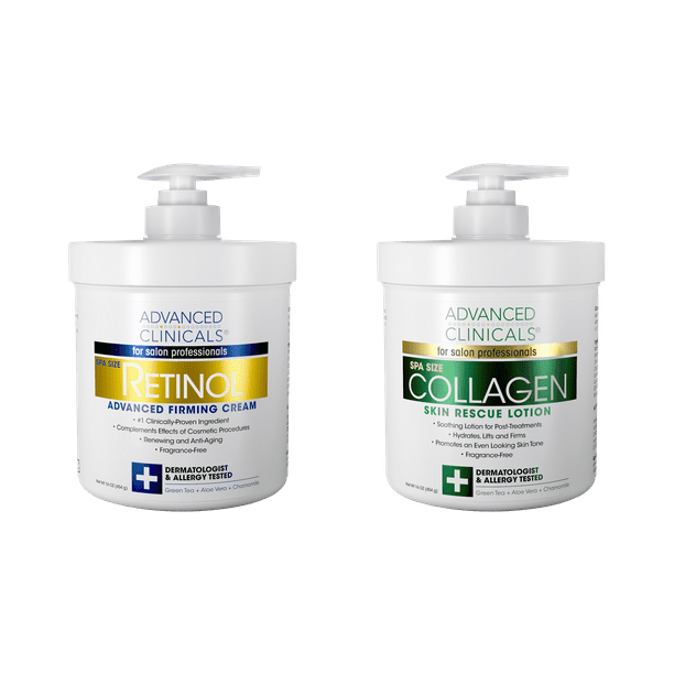 Advanced Collagen Cream and Retinol Cream Set. Firming Retinol Cream for Body Moisturizing Collagen Lotion. Set of Two 16 fl oz. -