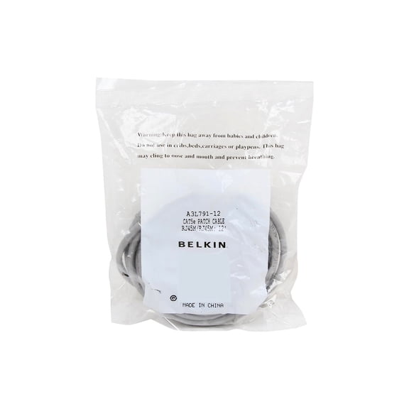 Belkin Cat5e Patch Cable - RJ-45 Male - RJ-45 Male - 12ft - Gray