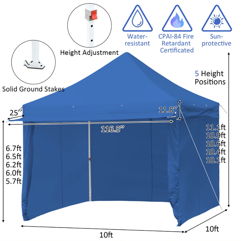 Aimee Lii 10 x 10 Feet Pop-up Gazebo with 5 Removable Zippered Sidewalls and Extended Awning, Backyard Canopy Gazebo, Blue