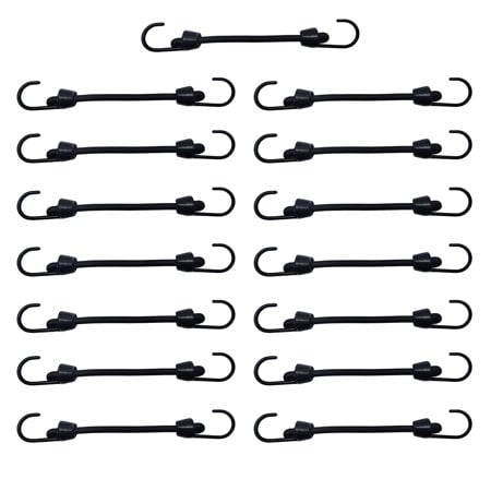 Joneaz Mini Bungee Cord with Hooks 2 Inch, Plastic Coated, Without Sharp Hook End, 15 Piece
