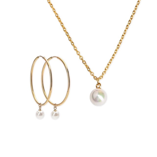 Set Juego de Joyería para Mujer LuckyLy Aretes y Collar de Acero Inoxidable Modelo Adele dorado UNITALLA