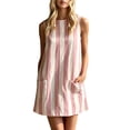 thumbnail image 2 of QUNYINEY Sleeveless Sundresses for Women Mini A Line Summer Striped Tank Dress Cowl Neck with Pockets Loose Fit Casual Dresses, 2 of 7