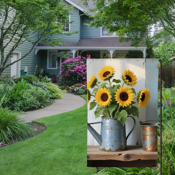 Spring Summer Garden Flag Double Sided Farmhouse Sunflowers Welcome Yard House Outside Outdoor Decoration,12*18 inch