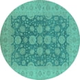 thumbnail image 1 of Ahgly Company Machine Washable Indoor Round Oriental Turquoise Blue Traditional Area Rugs, 3' Round, 1 of 4