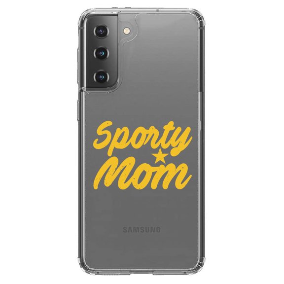 DistinctInk Clear Shockproof Hybrid Case for Galaxy S21  PLUS 5G (6.7" Screen) - TPU Bumper Acrylic Back Tempered Glass Screen Protector - Sporty Mom