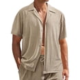 thumbnail image 1 of Mens Casual Manga Corta Botón Abajo Camisas de Moda Botón Sólido Turndown Cuello Blusas, Camisa Ligera Casual, 1 of 9