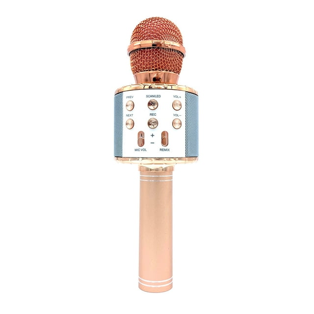 Rose Gold Wireless Karaoke Microphone with LED Stage Lights - 1200mAh Rechargeable Battery, 5 Voice Modes, Noise Reduction, Bluetooth/Audio Cable/TF Card Connectivity for Kids & Adults, Home