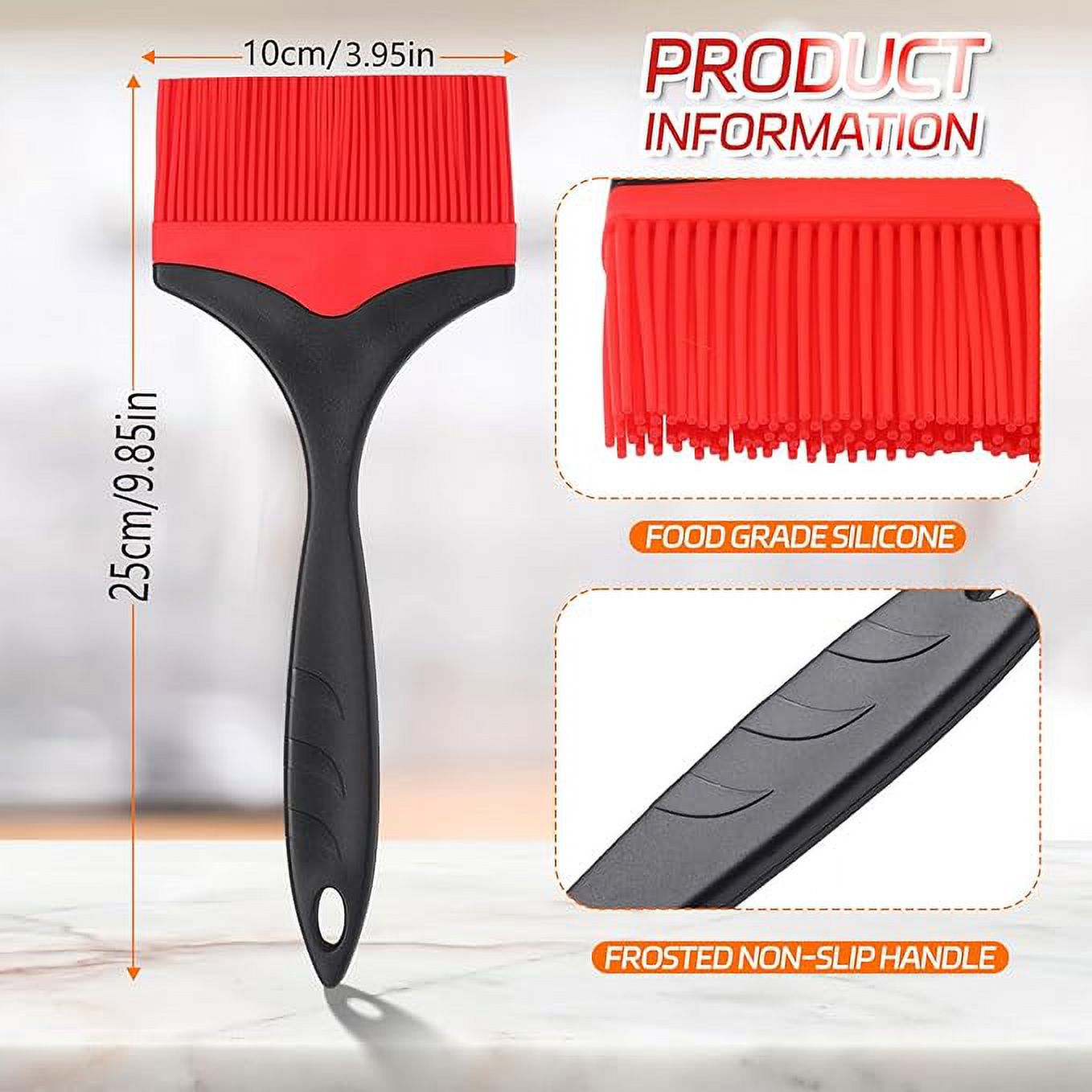 Set De 3 Pinceaux Cuisine En Silicone - 9,1/7/3,2 Cm, Sans BPA, Lavable Lave-vaisselle, Manche 21 Cm - 4