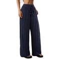 thumbnail image 2 of CLOISE Women's Wide Leg Pants Baggy Drawstring Mid Waist Long Pants Elastic Waist Striped Beach Outfits Navy S, 2 of 8