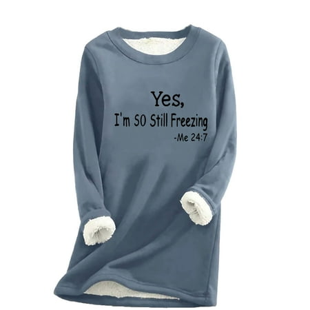 ONXITOM Synchronize new products at the counter trendy graphic plus size long sleeve cotton Tee shirt for Women s Letter Round Neck Thick Wool Sweatshirt Winter Warm Underwear Top