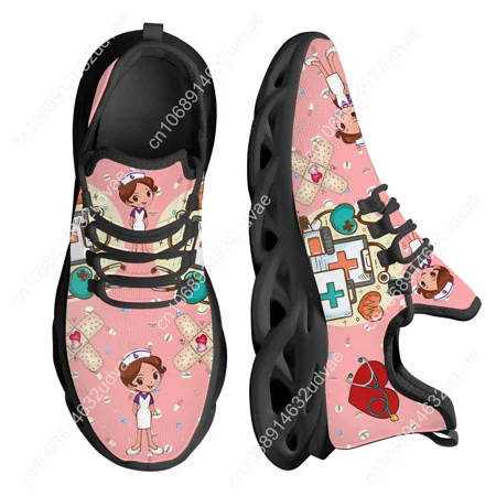 

Brand Design Women Sneakers White Nursing Shoes Cute Cartoon Nurse Doctor Medical Print Light Lace-up Flats Footwear