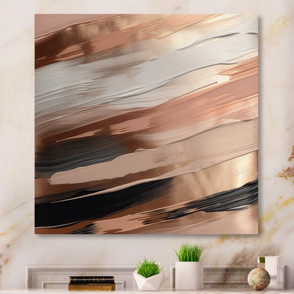 Designart "Rosegold And Pink Forms In Contemporary II" Abstract Wall Art For Kitchen