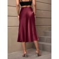 thumbnail image 2 of Burgundy Satin High-Waist Flowing Midi Slip Skirt Sheath Style, 2 of 5