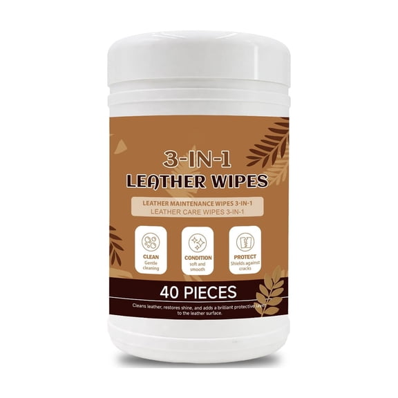 3 In1 Leather Wipes 40 Count,Clean Condition Protect Wipes for Leather Car Seat,Furniture Couch, Shoes Boots Bags Purse Apparel