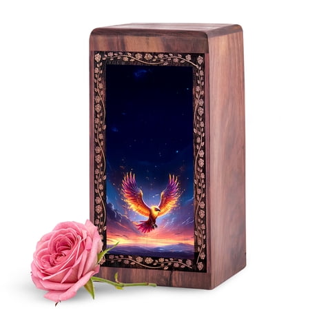 KARYLIZ Phoenix Wooden Urns for Adult Male – 11 Inch Large Wood Urns for Human Ashes – Wooden Box for Ashes – Dad Container Box – Blue Personalized Wood Urn for Brother