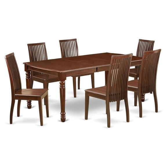 East West Furniture Dover 7-piece Wood Table and Dining Chair Set in Mahogany