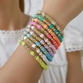 thumbnail image 6 of 9 Pcs 7" Colorful Boho Stackable Bracelets, Surfer Heishi Clay Bead Stretch Preppy Fashion Accessories unique jewelry Suitable for Beach, Party, Vacation, 6 of 7
