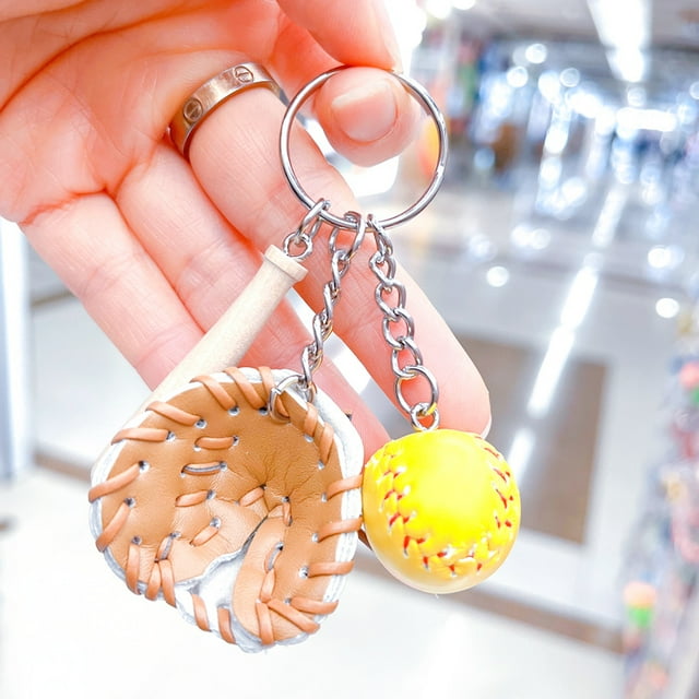 Mini llaveros de béisbol, tres piezas, guantes de béisbol, llavero de bate de madera, llavero deportivo de béisbol para llaves de auto, decoración de mochila, recuerdo de atletas, recuerdos de
