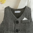 thumbnail image 6 of FYMNSI Baby Boy Suit Gentleman Outfit Clothes Set Infant Tuxedo Long Sleeve Dress Shirt+Vest+Suspender Pants+Bowtie+Beret Hat 6-12 Months Gray, 6 of 9