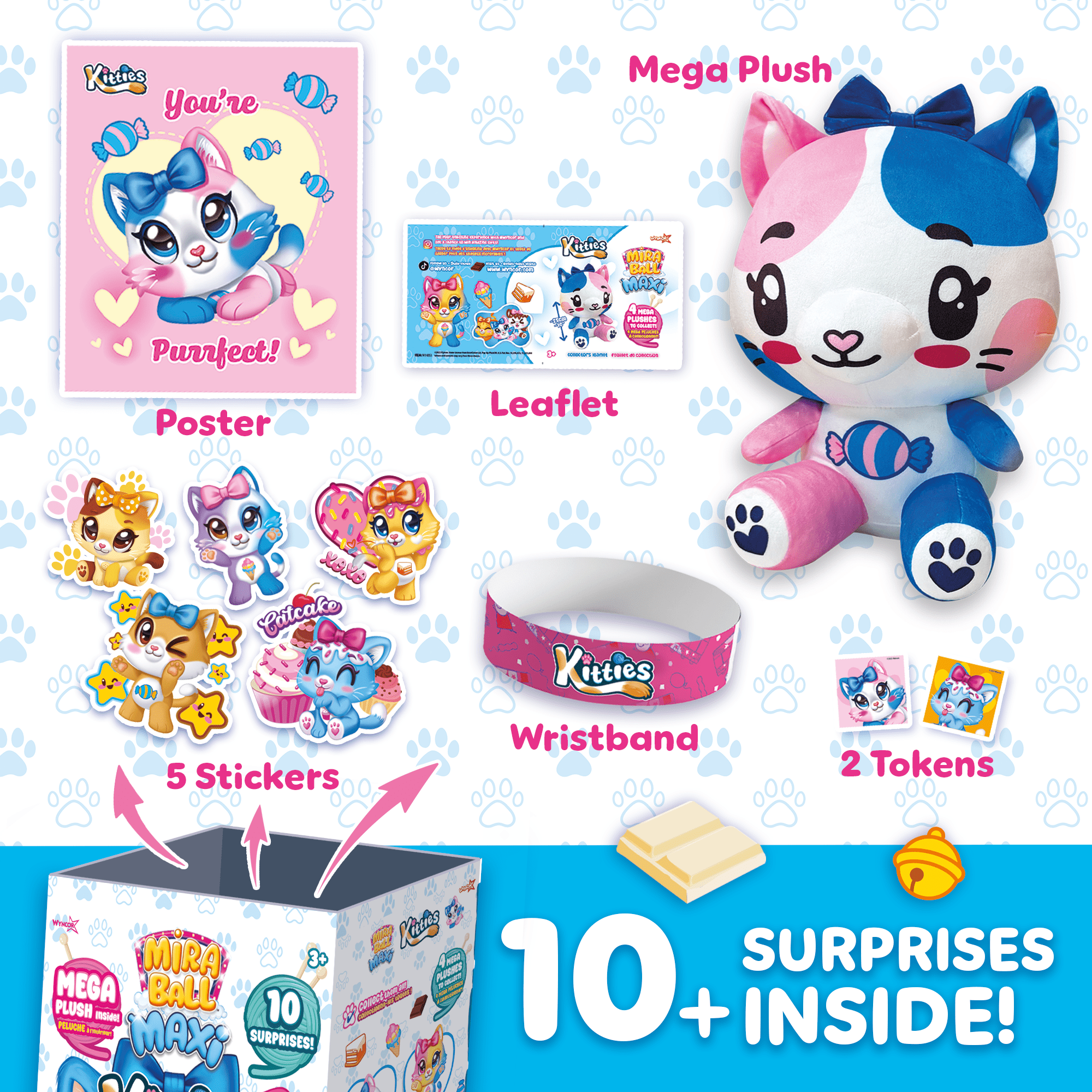Miraball Maxi Surprise Box, Kitties - MEGA Plush Toy with Hidden Surprises & Playable Blind Box - 10" Soft Plush, Fun Playscape for Kids - Ideal Gift for Birthdays, Holidays & Parties