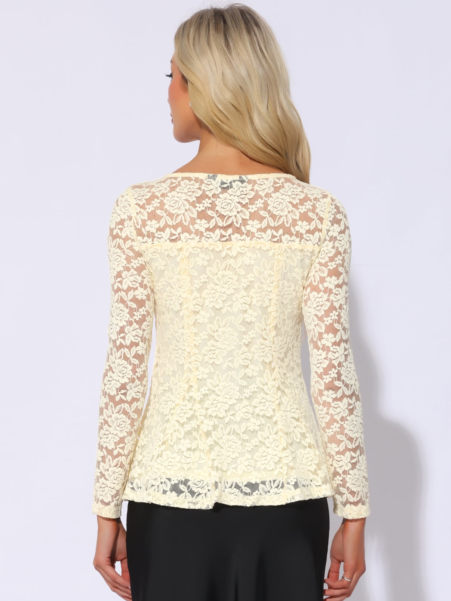 DARING DIVA Lace Peplum Tops Elegant Floral Lace Blouse XS Apricot