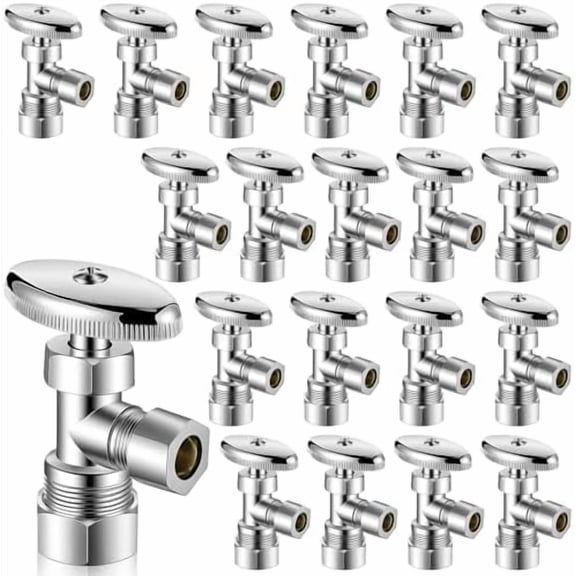 20 Pack Angle Stop Valves, 1/2" Nominal (5/8" OD) Push x 3/8" OD Compression, 1/4 Turn Water Shut Off Valves Brass Push-to-Connect Plumbing for PEX Pipe, Copper, CPVC