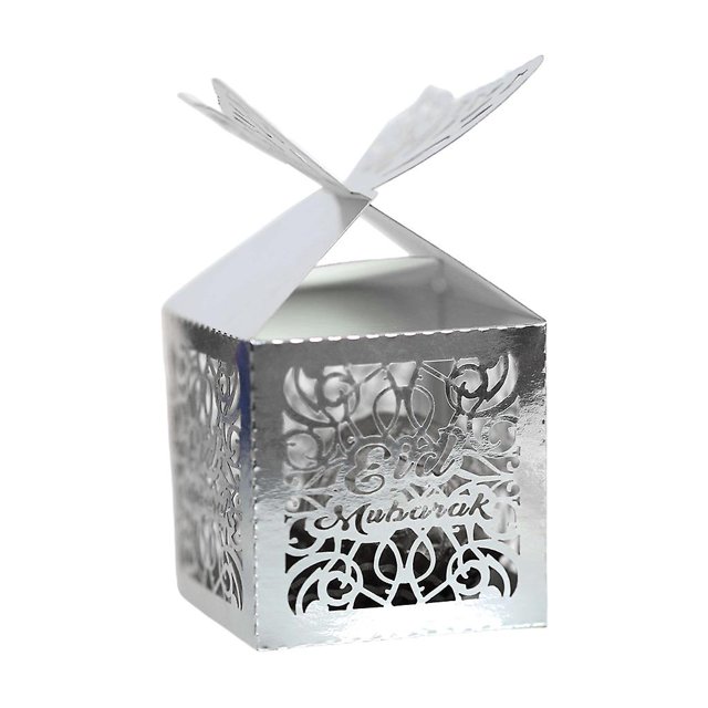 100 Uds. Para decoración de papel de mariposa Eid Ramadán Mubarak, caja de dulces con corte hueco, almacenamiento, suministros para fiesta islámica musulmana