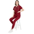 thumbnail image 5 of HAJWOH Scrubs Sets for Women Stretchy Nursing Uniform Short Sleeve V-Neck Scrub Top & Yoga Jogger Pants Solid Color Scrub Suit with Multi Pocket Red XXL, 5 of 5