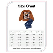 Kids Boys Clothes Little Boys 2PCS Outfits 6-7 Years Boys Letter Print Long Sleeve Round Neckline Top Jeans Pants Set Brown