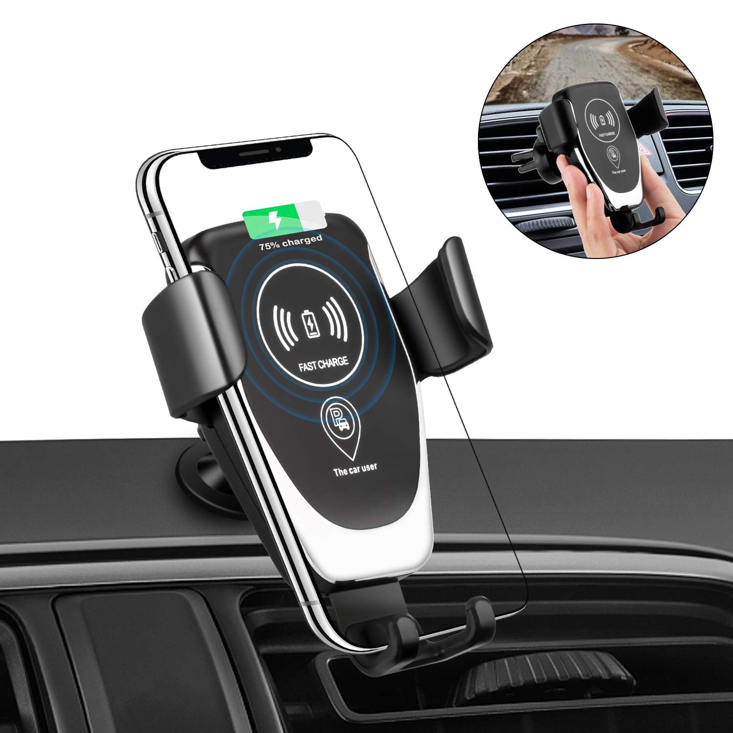 Wireless Car Charger Mount, OneHand Auto Clamping Air Vent Phone