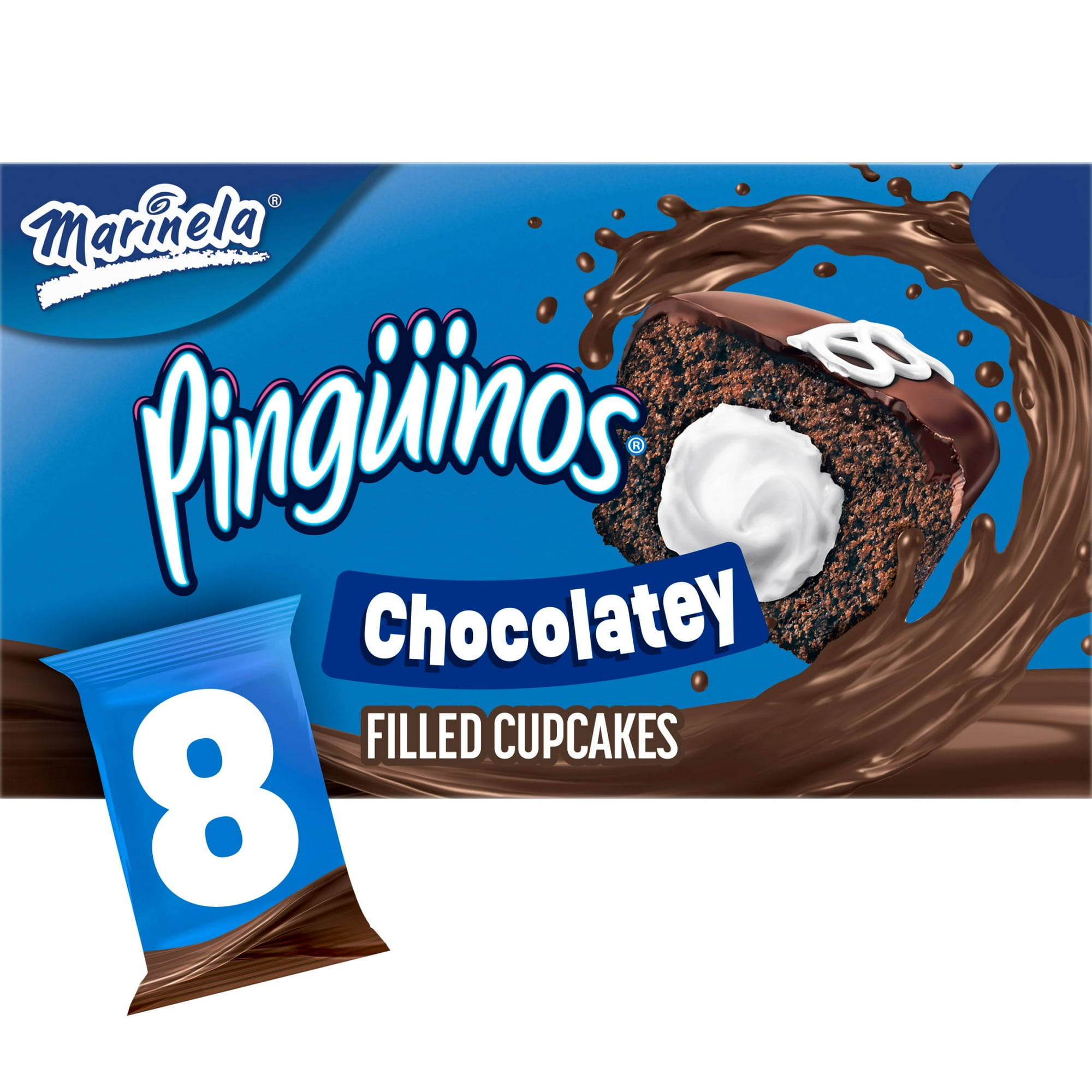 Marinela Pinguinos Chocolatey Filled Cupcakes, 8 packs, Crème-filled Chocolate Snack Cakes, 11.28 oz Multipack