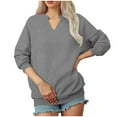 thumbnail image 4 of larppty Women Casual Long Sleeve V Neck Sweatshirts Cute Loose Fit Lightweight Pullover Tops Fall Clothing (Light Gray, XXL), 4 of 5