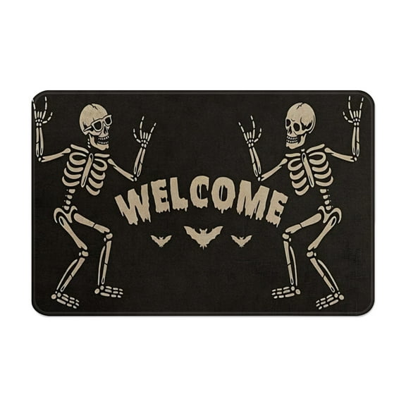 Halloween Door Mat, Dancing and Musical Skeletons Indoor Front Door Mat Great for Spooky Funny Doormat Outdoor Entrance Non Slip Absorbent Resist Dirt Carpet for Entryway