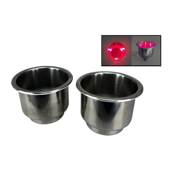 Pactrade Marine Boat Stainless Steel 304 LED Can Drink Holder RV Camper, Red, 2 Piece
