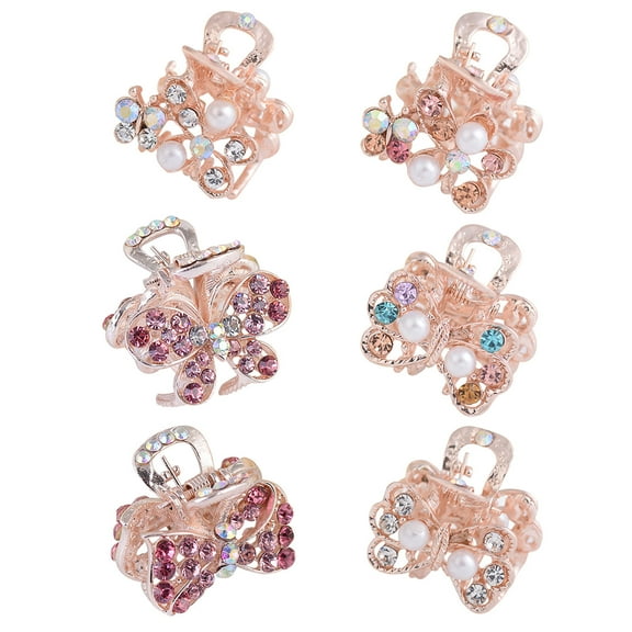 Raindrops Mini Rhinestone Jaw Clips for Women and Girls Alloy 6Pcs
