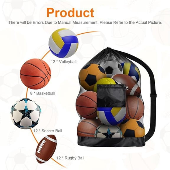 Extra Large Sports Ball Mesh Bag with Adjustable Shoulder Strap, for Soccer, Basketball, and Tennis Balls(40*30in)