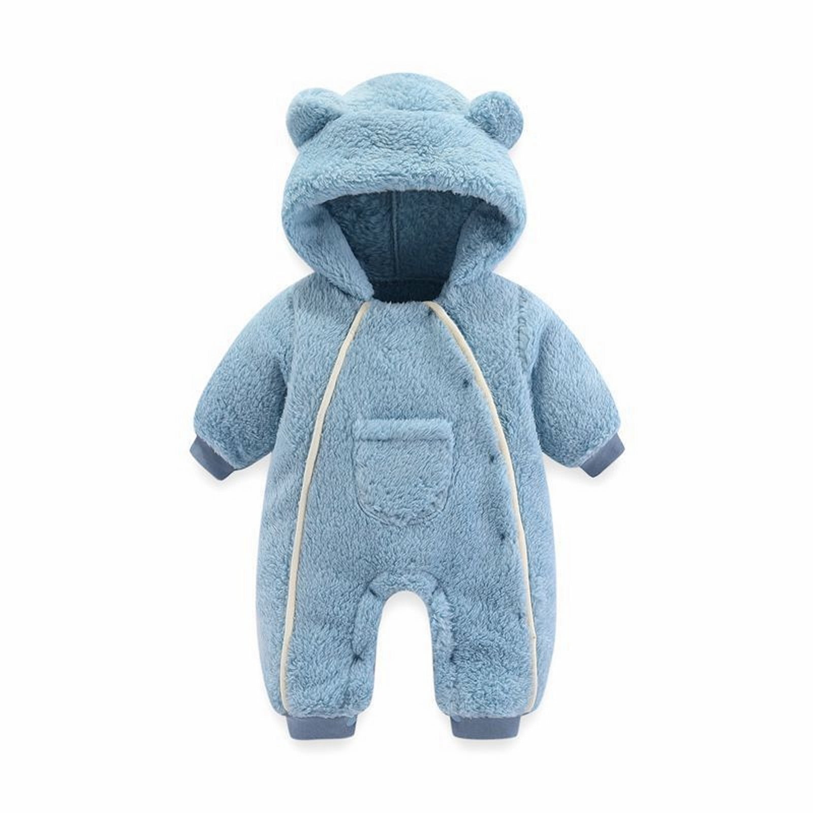 XYIJANI Clearance Baby Boy Clothes 6-9 Months Newborn Baby Bear Onesie Outfit Suit Girls Boys Fleece Jumpsuit Romper Hooded Coat Winter Clothes Outwear Snowsuit Baby Onesies (Blue,80)
