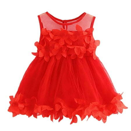 

ZMHEGW Toddler Baby Girls Sleeveless Solid Tulle Skirt Floral Dresses Princess Dress