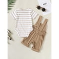 thumbnail image 2 of CARETOO Newborn Baby Boy Clothes Infant Boy Romper Summer Outfits 2Pcs Striped Top Overalls 0-18M, 2 of 14