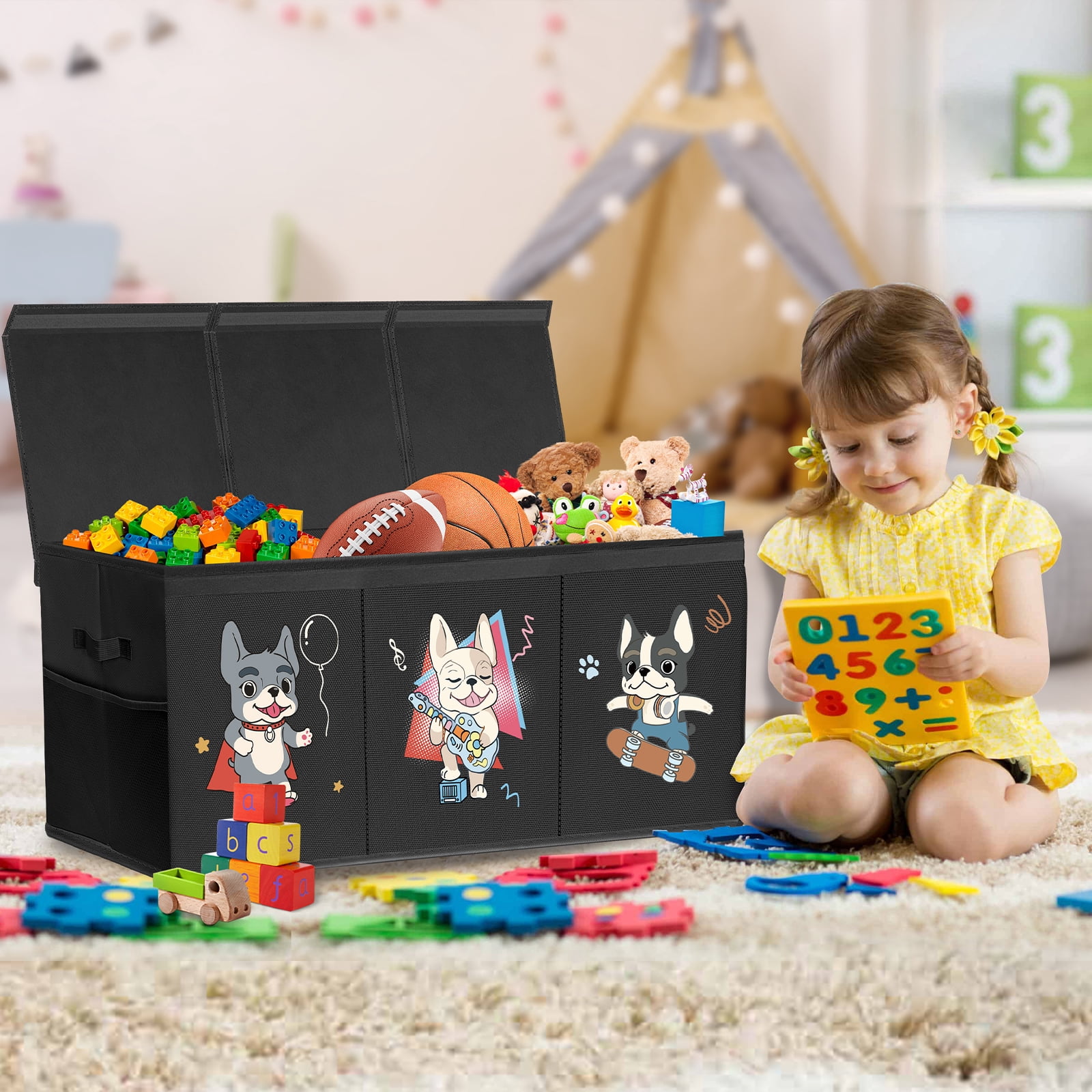 Extra Large Toy Box, Collapsible Sturdy Kids Toy Chest for Boys, Girls, Kids, 39*13.5*15.5",Toy Storage Organizer Toddler Storage Bins with Lids, Toy Box for Living Room, Bedroom, Nursery, Black