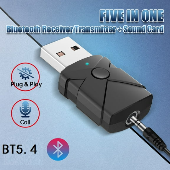 5 in 1 USB Bluetooth 5.4 Receiver Transmitter Wireless Audio Adapter Sound Card 3.5mm Aux Music
