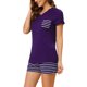 thumbnail image 2 of Pijama para mujer, tops y pantalones cortos elásticos, cuello en V, ropa de dormir, 2 piezas, conjuntos de salón, color morado medio, 2 of 6