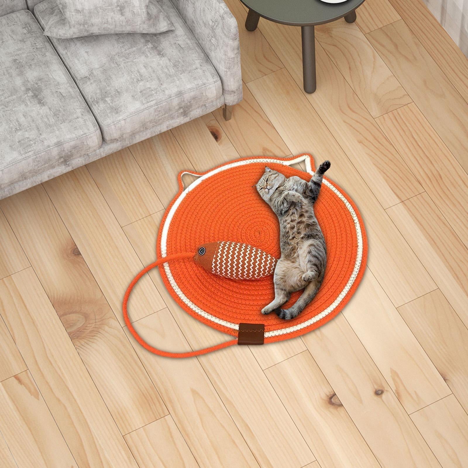 Gazechimp Cat Scratch Mat with Fishy Ball Cat Floor Scratching Pad for Couch Floor Rug L