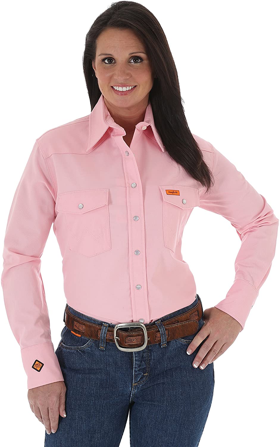 Long Sleeve Twill Snap Work Shirt, Pink 