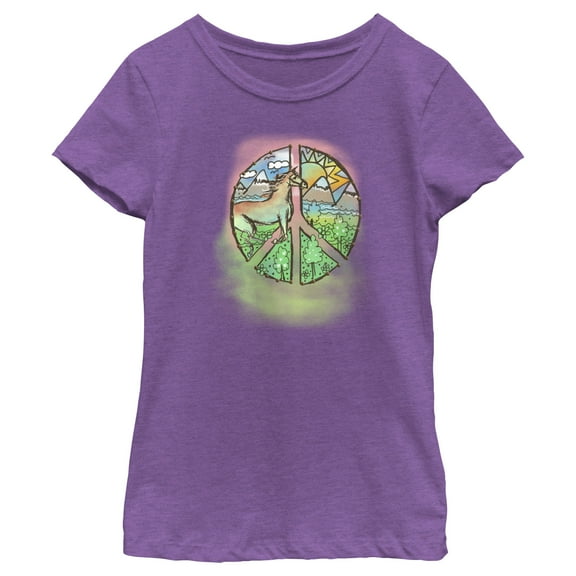 Girl's Lost Gods Peace and Horses  Graphic Tee Purple Berry X Large