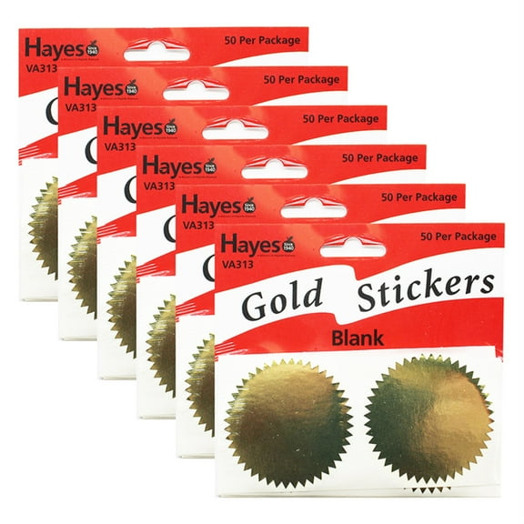 Hayes Publishing Blank 2" Gold Certificate Seals, 50 Per Pack, 6 Packs