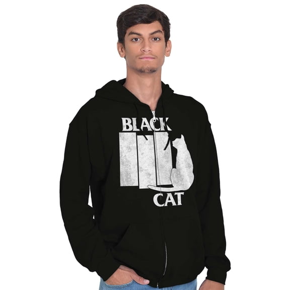Black Cat Punk Rock Kitty Lovers Unisex Fleece Graphic Zip Up Hoodie Brisco Brands 2X