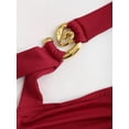 thumbnail image 3 of Burgundy Halter One-Shoulder Ruched Waist Tiered Mini Dress For Women Spring Summer, 3 of 6