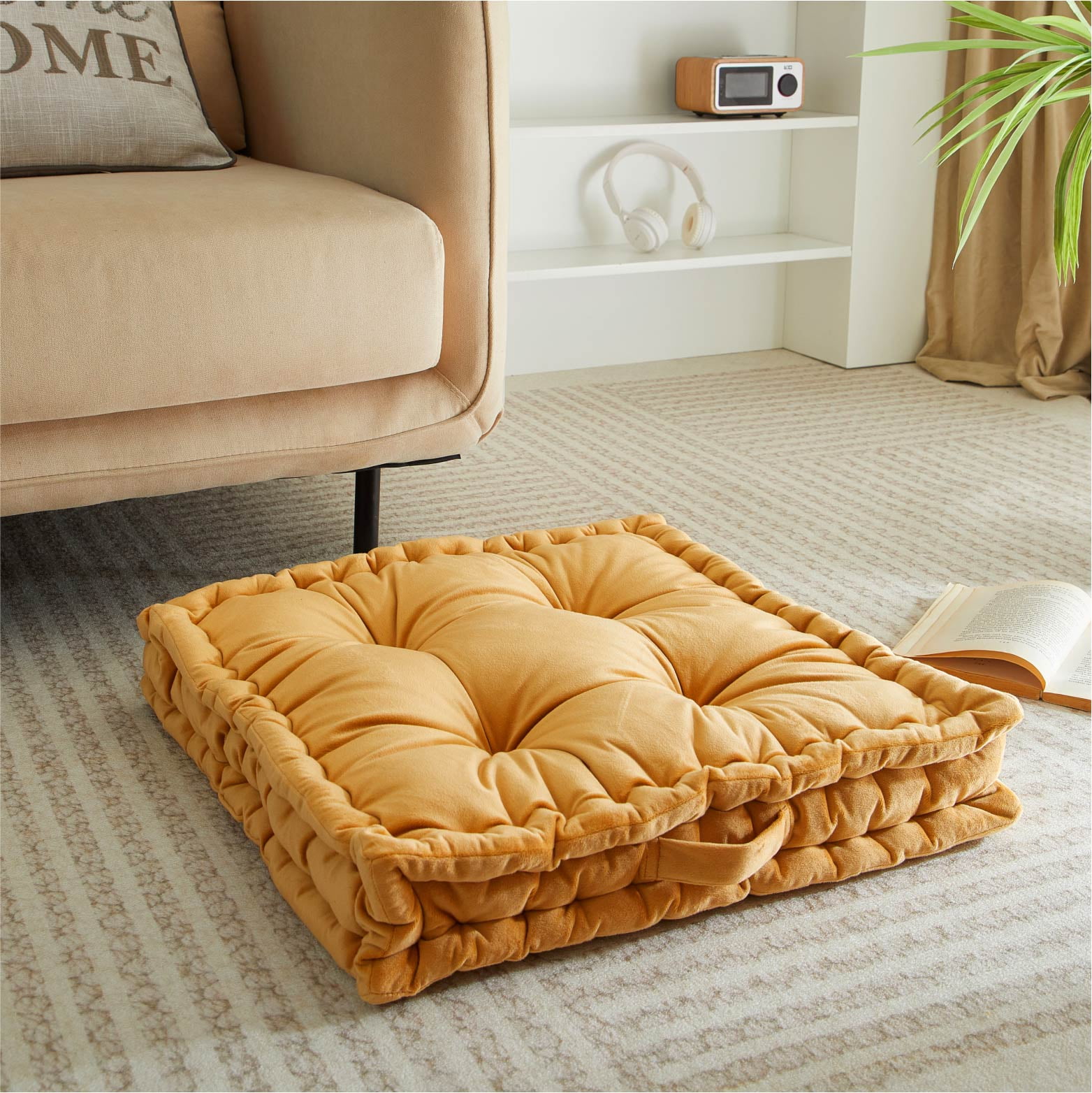 Home Decor Collection Stylehouse 20" x 20" Velvet Golden Rod Yellow Square Decorative Floor Pillow
